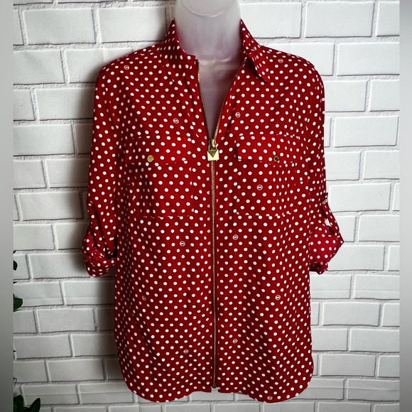 MICHAEL KORS dot print zip front red shirt / size S - Picture 7 of 14